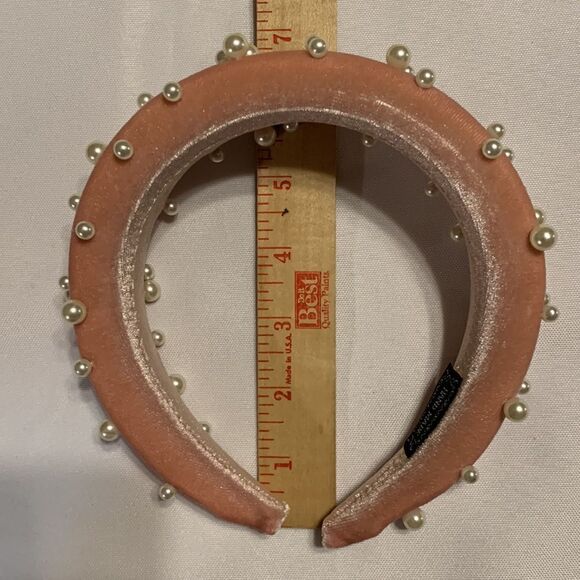 Headband, handmade pink velvet with various size pearls - Picture 7 of 9